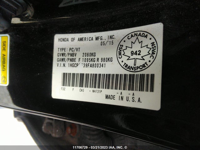 Honda ACCORD HYBRID 2015 1HGCR6F39FA800341 Image 9