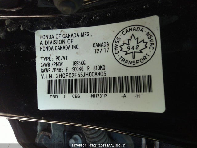 Honda Civic Lx 2018 2HGFC2F55JH008805 Image 9