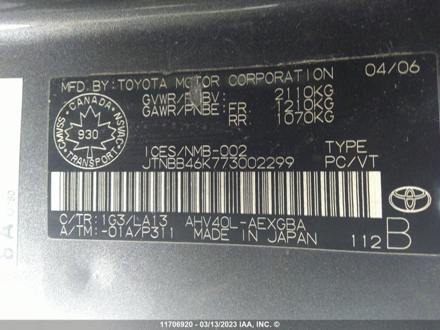 Toyota Camry New Generation 2007 JTNBB46K773002299 Image 10