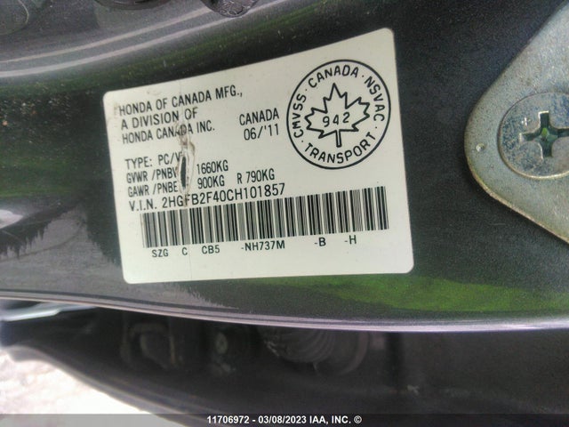 Honda Civic Lx 2012 2HGFB2F40CH101857 Image 9