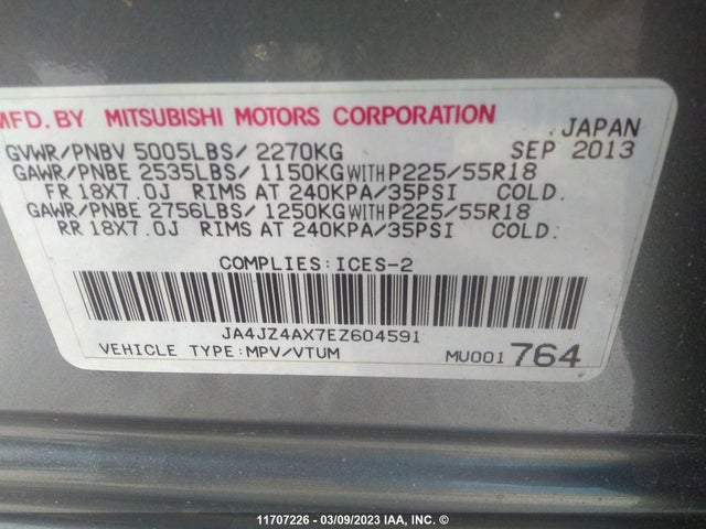 JA4JZ4AX7EZ604591 Mitsubishi OUTLANDER GT