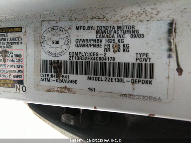 Toyota COROLLA CE/LE/S 2004 2T1BR32EX4C804178 Image 10