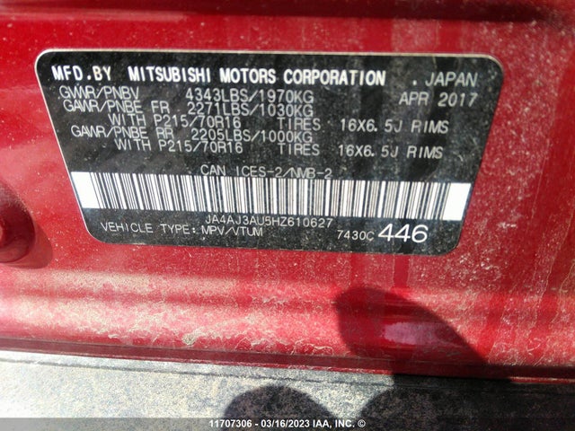 JA4AJ3AU5HZ610627 Mitsubishi RVR SE