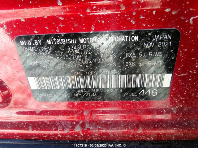 JA4AJUAU5NU602719 Mitsubishi RVR ES