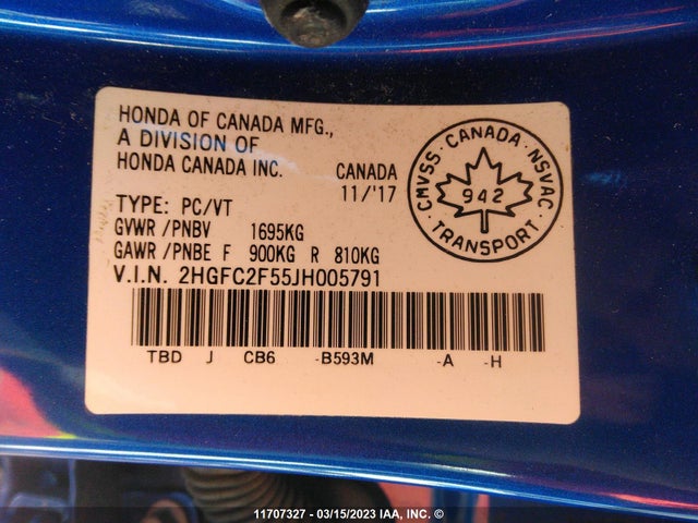 Honda Civic Lx 2018 2HGFC2F55JH005791 Image 10