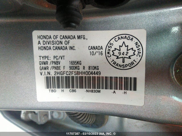 Honda Civic Lx 2017 2HGFC2F58HH004449 Image 9