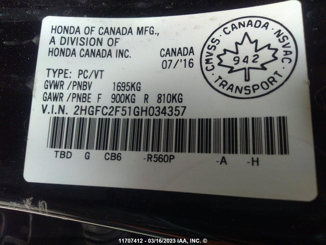 Honda Civic Lx 2016 2HGFC2F51GH034357 Image 10