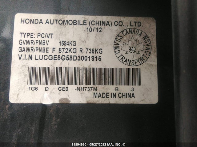 Honda FIT LX 2013 LUCGE8G58D3001915 Image 10