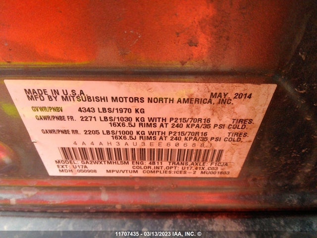 4A4AH3AU3EE606881 Mitsubishi RVR SE