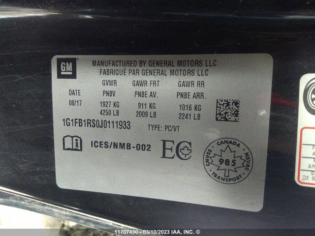 Chevrolet Camaro 2018 1G1FB1RS0J0111933 Image 11
