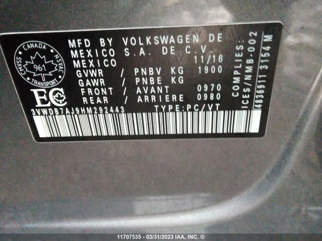 3VWDB7AJ9HM292443 Volkswagen JETTA SE