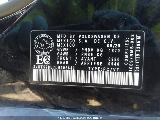 Volkswagen JETTA SEL 2020 3VWE57BU7LM103642 Image 9