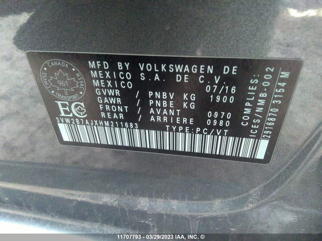 Volkswagen JETTA S 2017 3VW2B7AJXHM211683 Image 10