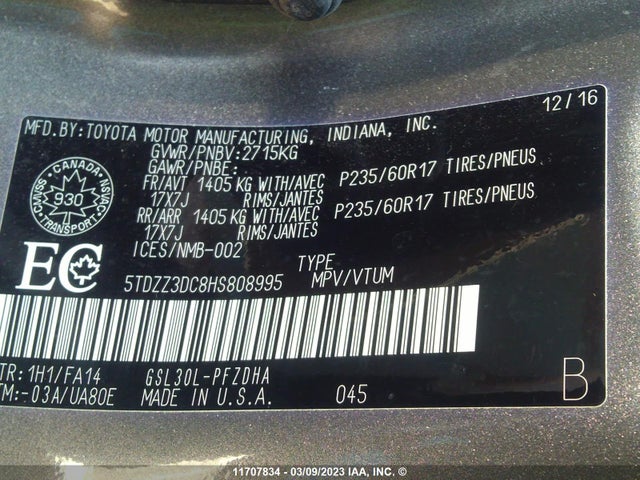 Toyota SIENNA 2017 5TDZZ3DC8HS808995 Image 10