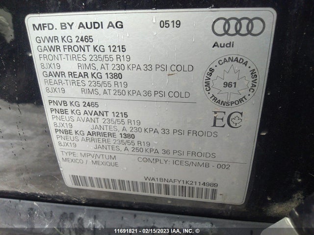 WA1BNAFY1K2114989 Audi Q5 Premium Plus