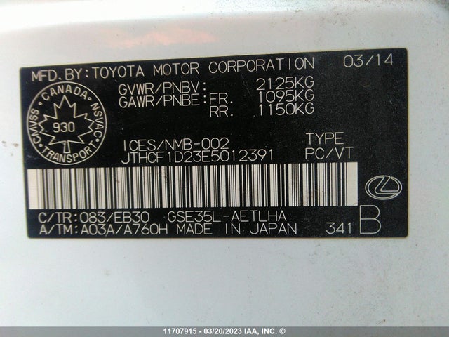Lexus IS 250 2014 JTHCF1D23E5012391 Image 9