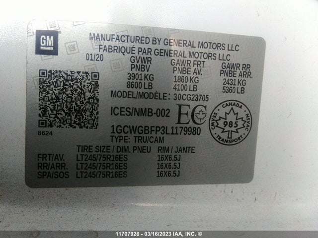 Chevrolet Express G2500 2020 1GCWGBFP3L1179980 Image 9
