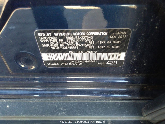 JA4JZ3AX0JZ605411 Mitsubishi Outlander Se/sel