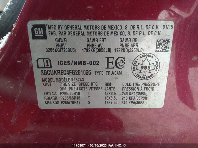 Chevrolet Silverado K1500 Lt 2015 3GCUKREC4FG261056 Image 9