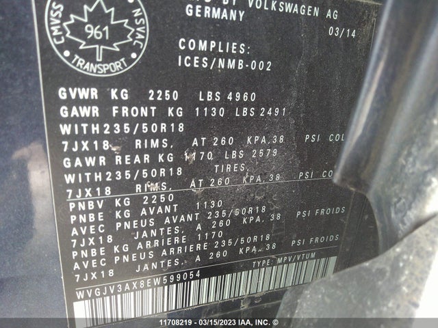 WVGJV3AX8EW599054 Volkswagen Tiguan S/se/sel/r-line