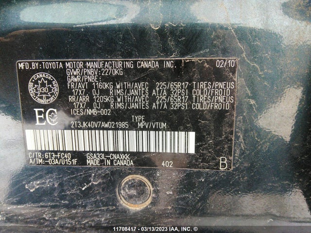 Toyota RAV4 2010 2T3JK4DV7AW021985 Image 11