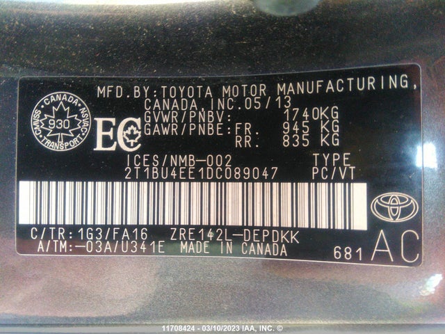 Toyota Corolla S/le 2013 2T1BU4EE1DC089047 Image 11