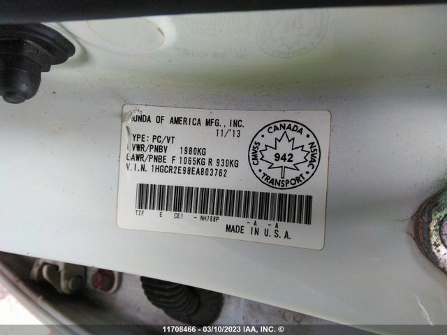 Honda Accord 2014 1HGCR2E98EA803762 Image 9