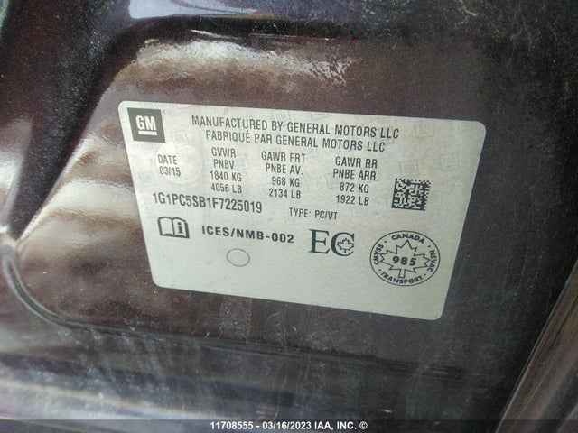 Chevrolet CRUZE LT 2015 1G1PC5SB1F7225019 Image 9