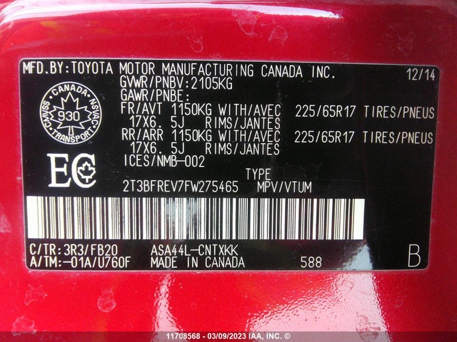 Toyota RAV4 LE 2015 2T3BFREV7FW275465 Image 10