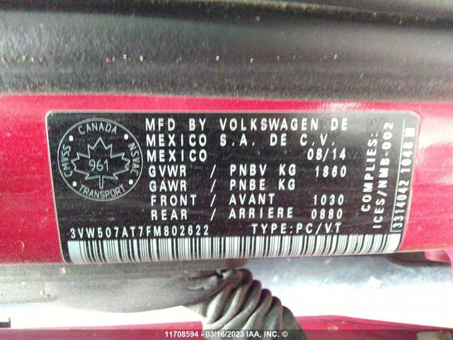 3VW507AT7FM802622 Volkswagen BEETLE