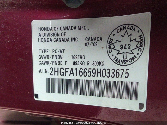 Honda Civic 2009 2HGFA16659H033675 Image 10