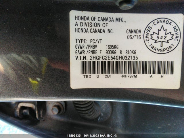 Honda Civic Lx 2016 2HGFC2E54GH032135 Image 9
