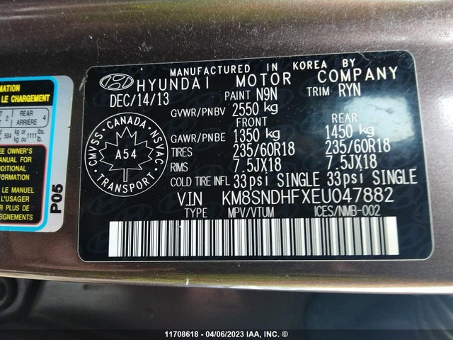 Hyundai Santa Fe Gls 2014 KM8SNDHFXEU047882 Image 10