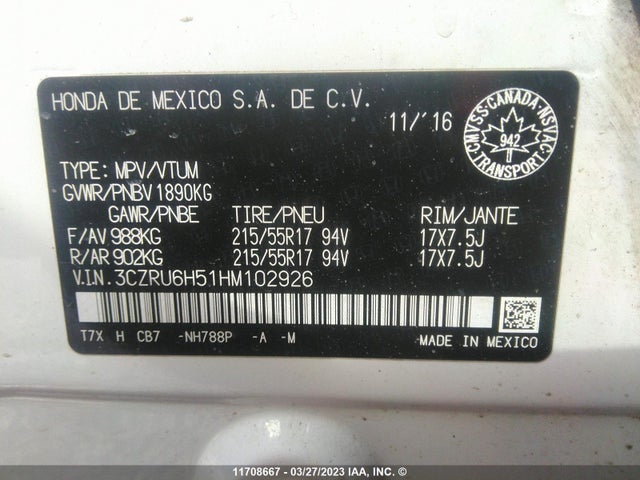 Honda HR-V EX 2017 3CZRU6H51HM102926 Image 11