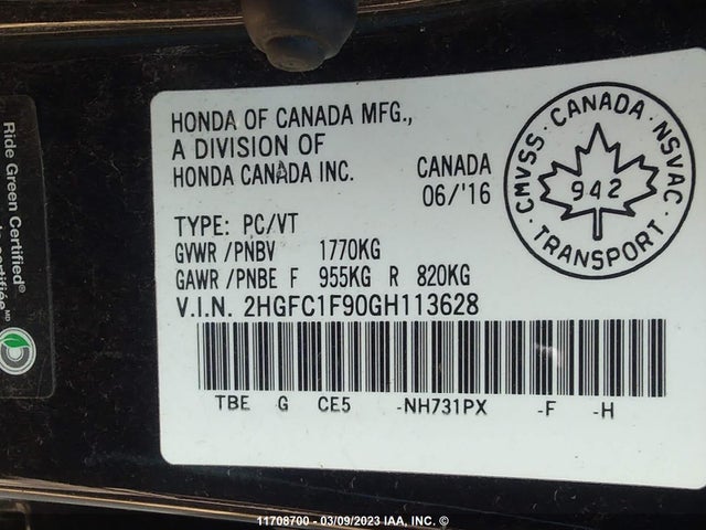 Honda Civic Touring 2016 2HGFC1F90GH113628 Image 10