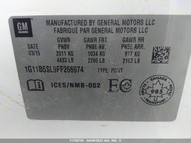 Chevrolet MALIBU LS 2015 1G11B5SL9FF266974 Image 9