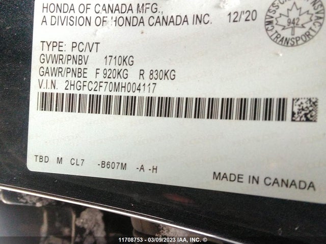 Honda Civic Ex 4dr 2021 2HGFC2F70MH004117 Image 11
