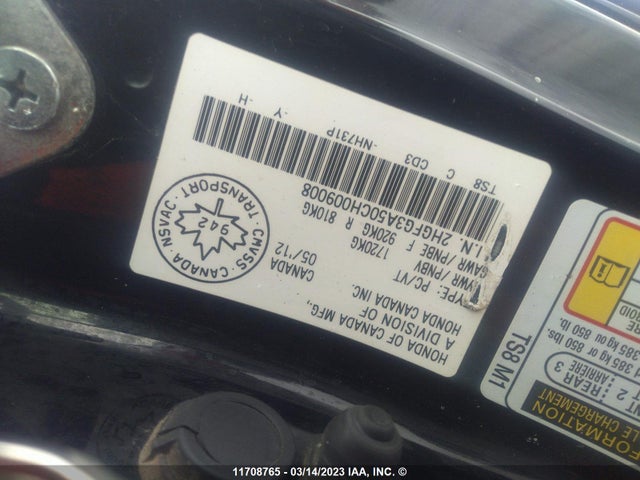 Aukcja sprzedaży 2012 Honda Civic Lx, vin: 2HGFG3A50CH009008, numer aukcji: 11708765