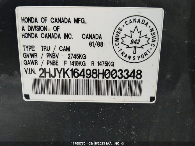 Honda Ridgeline Rts 2008 2HJYK16498H003348 Image 10