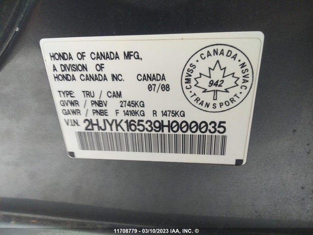Honda Ridgeline Rtl 2009 2HJYK16539H000035 Image 10