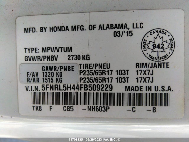 Honda ODYSSEY EX 2015 5FNRL5H44FB509229 Image 10