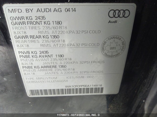 WA1CFCFP5EA114816 Audi Q5 PREMIUM