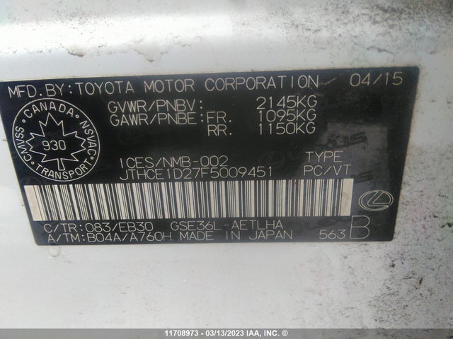 Lexus IS 350 2015 JTHCE1D27F5009451 Image 10
