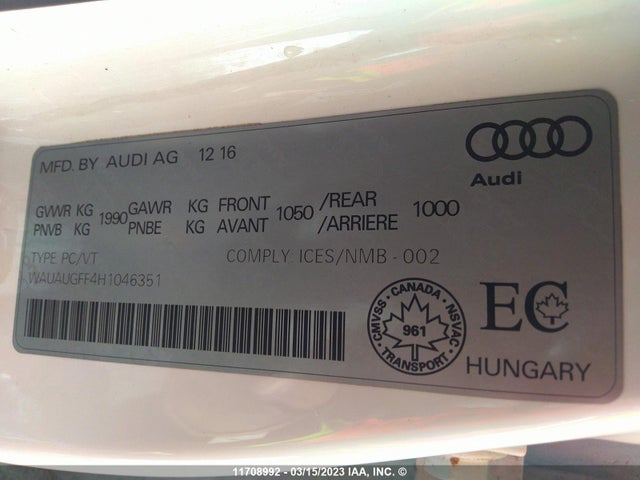 WAUAUGFF4H1046351 Audi A3 PREMIUM