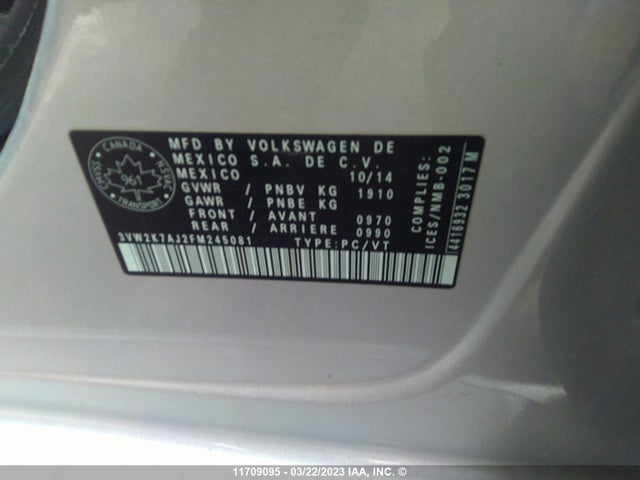 Volkswagen JETTA S 2015 3VW2K7AJ2FM245081 Image 10