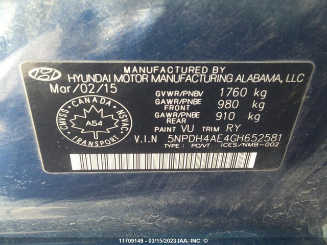 Hyundai ELANTRA 2016 5NPDH4AE4GH652581 Image 9