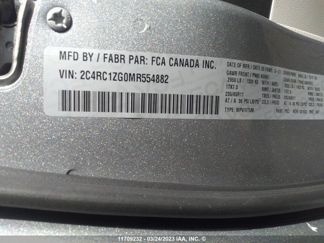 2C4RC1ZG0MR554882 Chrysler Grand Caravan Sxt