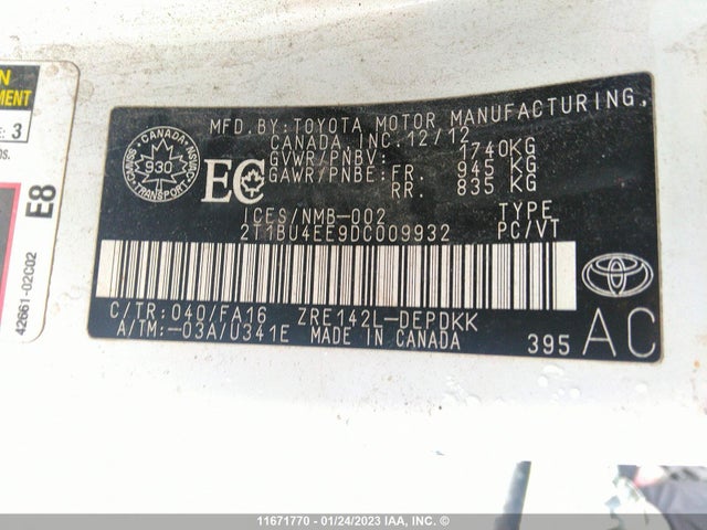 Toyota Corolla S/le 2013 2T1BU4EE9DC009932 Image 9