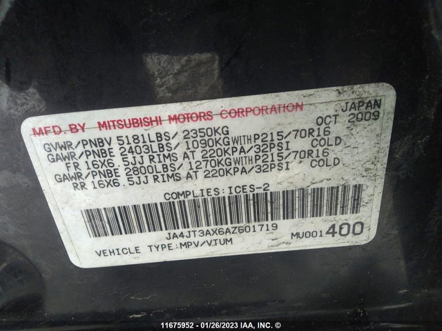 JA4JT3AX6AZ601719 Mitsubishi Outlander Xls