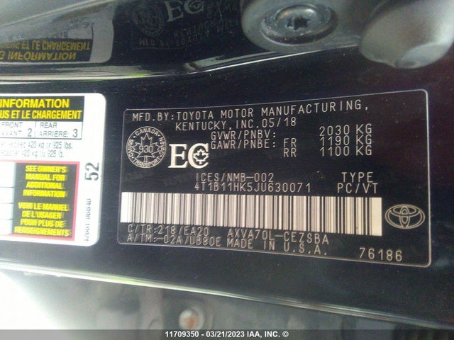 Toyota CAMRY 2018 4T1B11HK5JU630071 Image 9